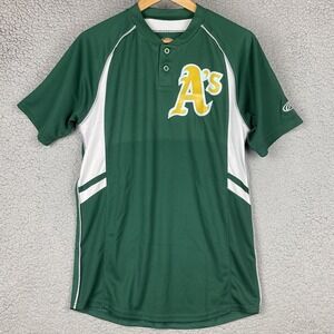 Oakland A'S Jersey Pullover Two Button Rawlings Men's Small Green # 21